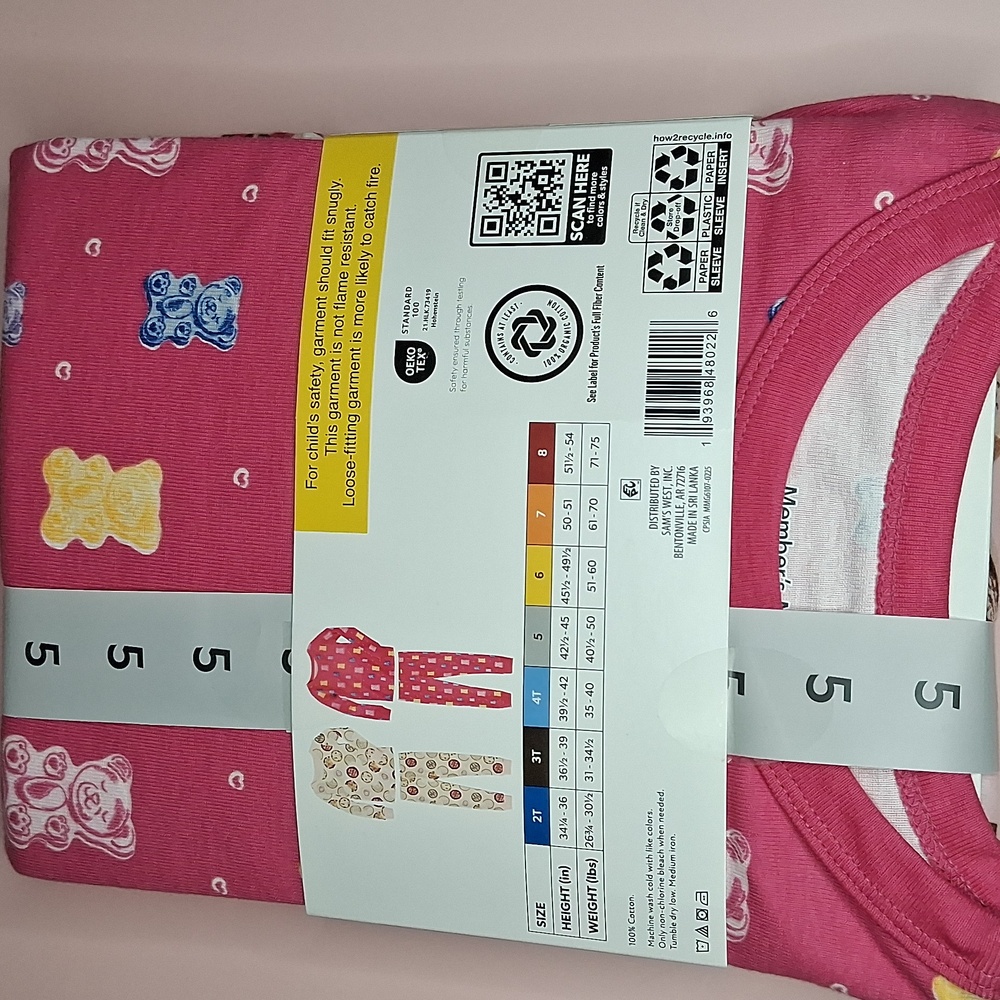 2 Sets Girls Size 5 Organic Cotton Pajama Set Butterfly & Flower Member's Mark - Picture 2 of 5